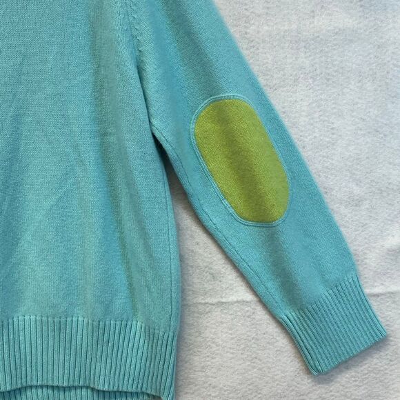 TALBOTS WOMAN Sweater 1X Aqua Blue V-Neck Merino Wool Angora Cashmere Elbow Patc - Picture 9 of 14
